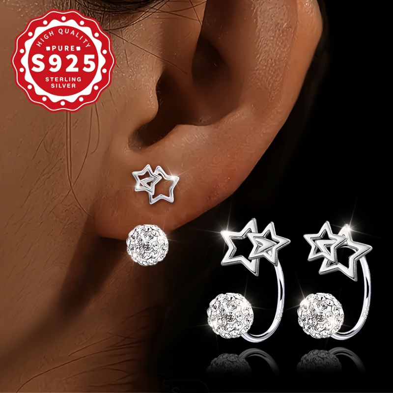 Women's S925 Sterling Silver Hollow Double Star Earrings